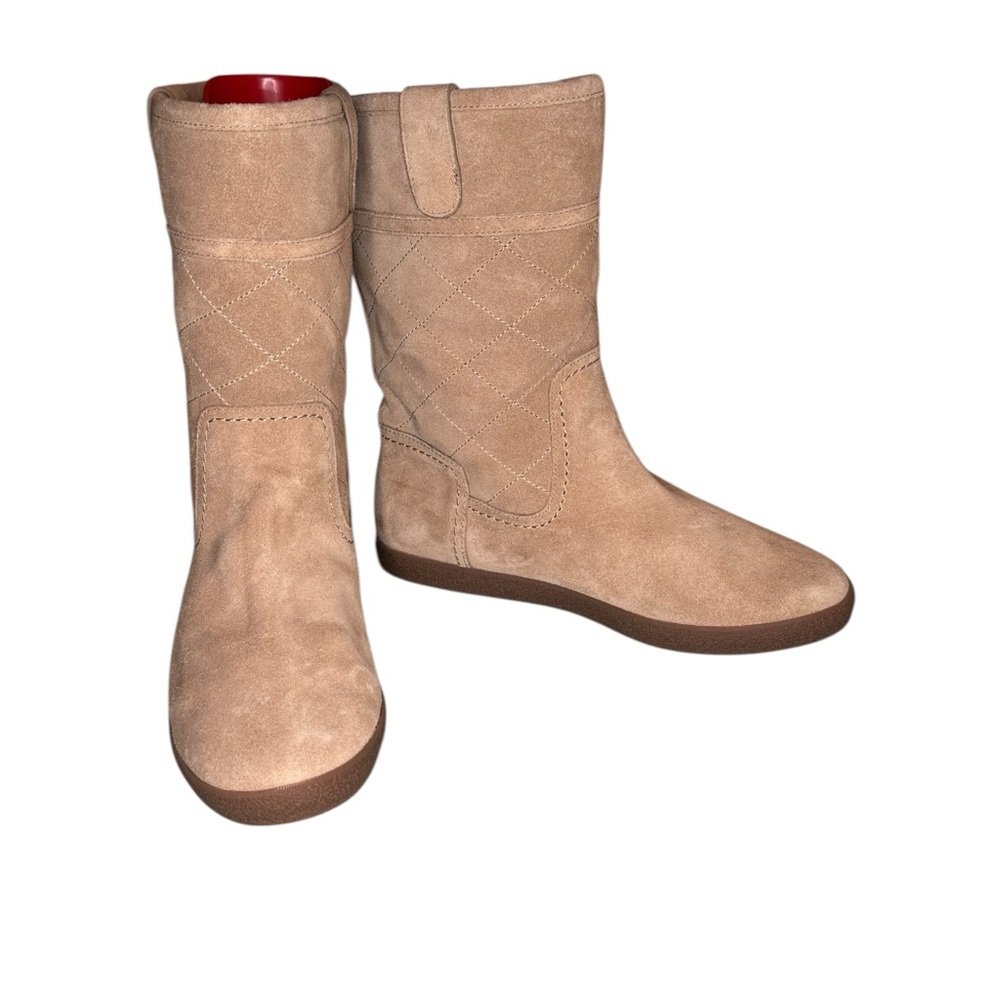 Tory Burch Alana Camel Quilted Suede Sherling Boots Size 8 EUC Like New